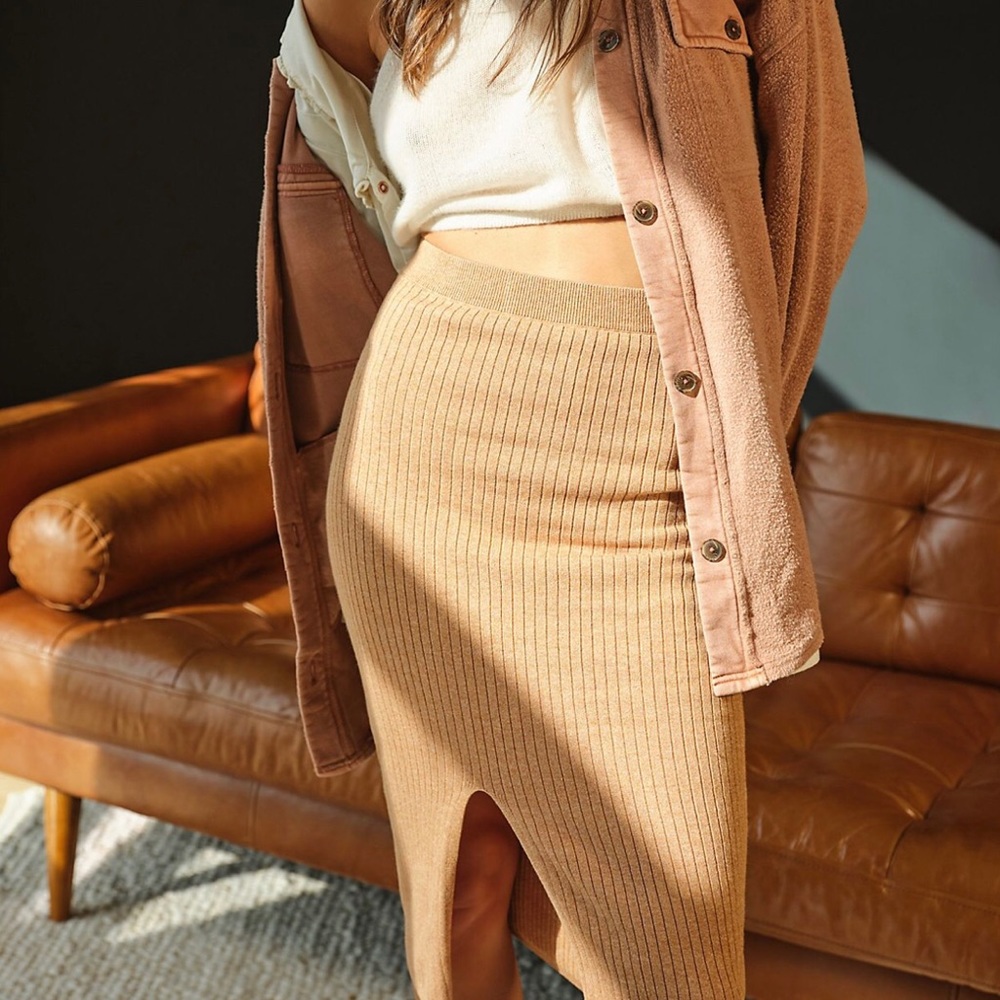 Free People Skyline Midi Skirt in Caramel Heather